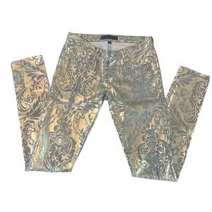 JUICY COUTURE GOLD FOIL BAROQUE SKINNY JEANS SIZE 25